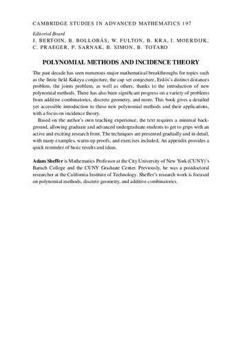 Polynomial Methods And Incidence Theory Adam Sheffer