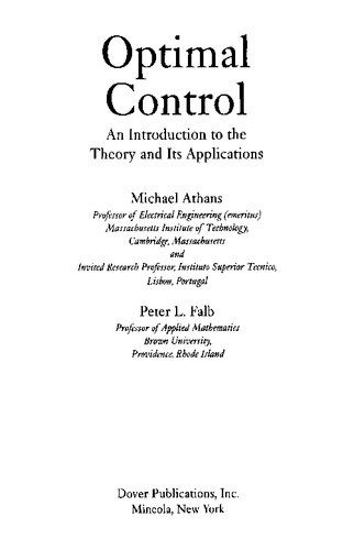 Optimal Control An Introduction To The Theory And Its Applications Dover Books On Engineering Illustrated Michael Athans
