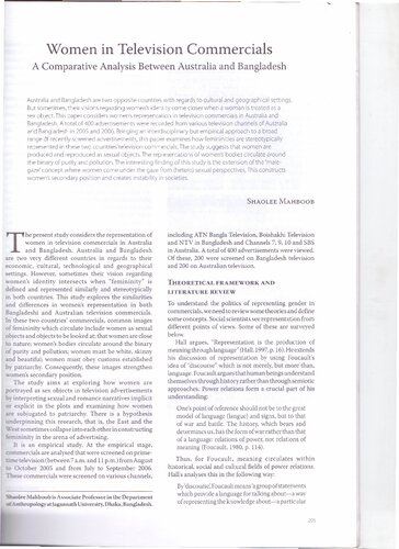 Women In Television Commercials A Comparative Analysis Between Australia And Bangladesh Media Asia Mahboob