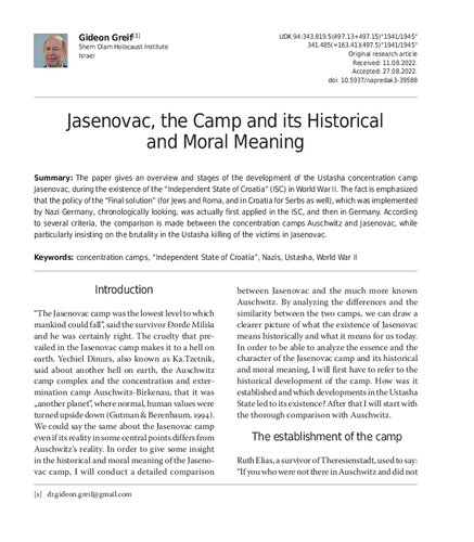 Jasenovac The Camp And Its Historical And Moral Meaning Gideon Greif