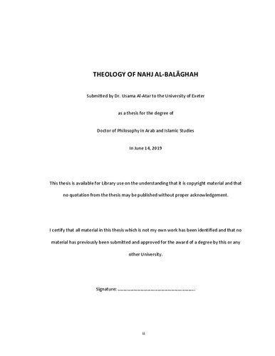 Theology Of Nahj Albalaghah 1st Edition Usama Alattar