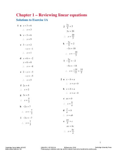 Cambridge Senior Maths Acvce Mathematical Methods 1 2 Solutions Manual Michael Evans