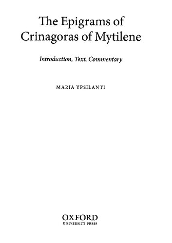 Epigrams Of Crinagoras Of Mytilene Introduction Text Commentary Maria Ypsilanti