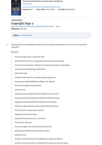 The Poetics Of Latin Didactic Lucretius Vergil Ovid Manilius Online Katharina Volk
