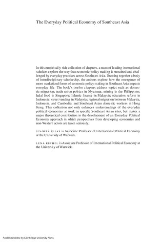 The Everyday Political Economy Of Southeast Asia Juanita Elias