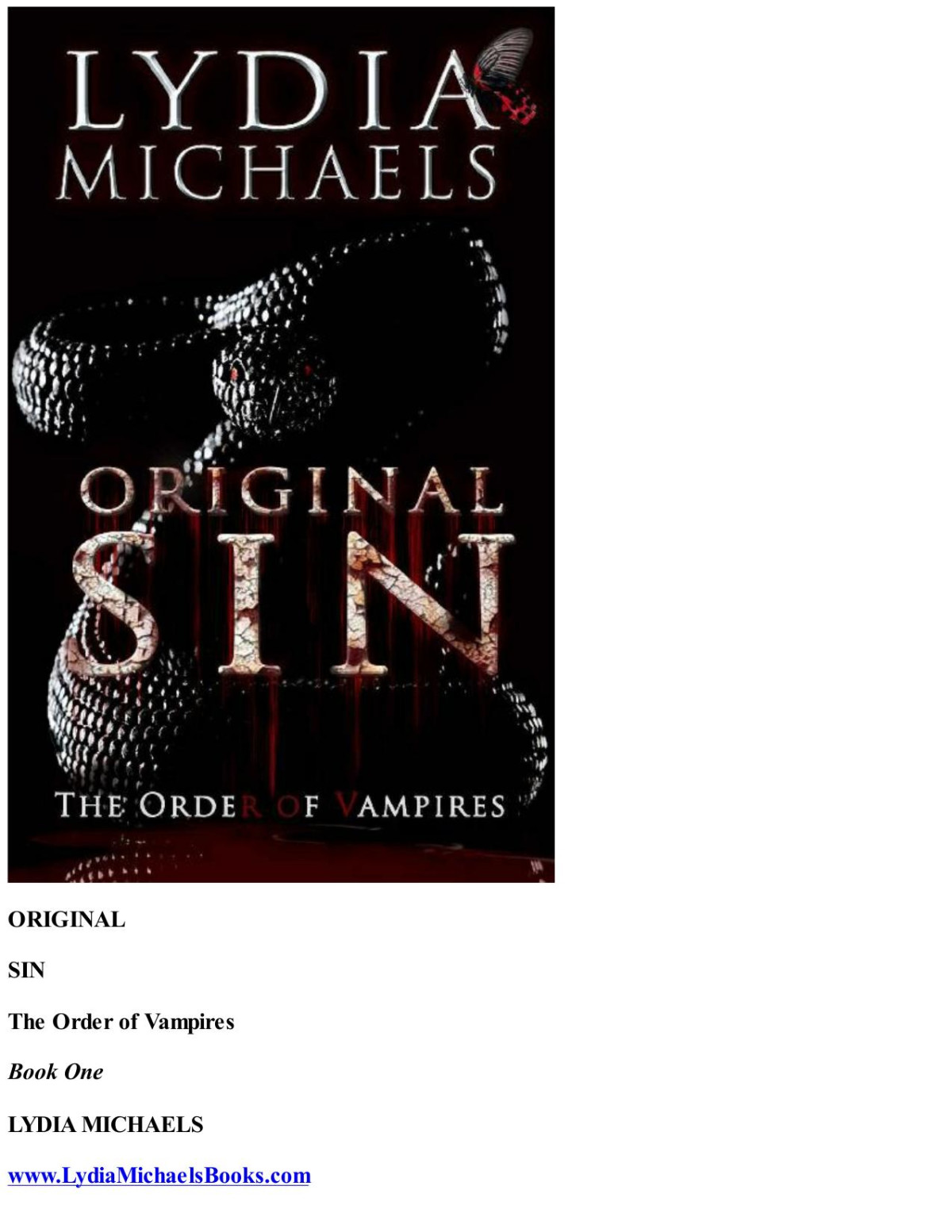 Original Sin The Order Of Vampires Book 1 Lydia Michaels