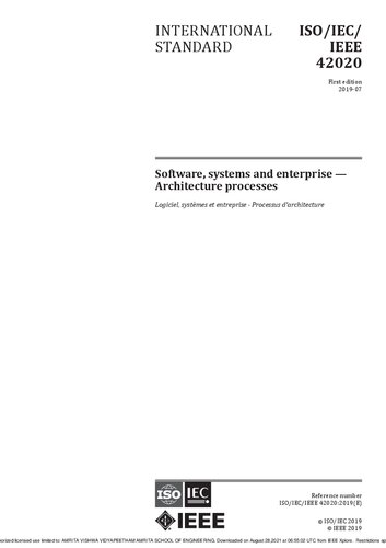 Isoiecieee 420202019 Software Systems And Enterprise Architecture Processes 1st Edition Unknown