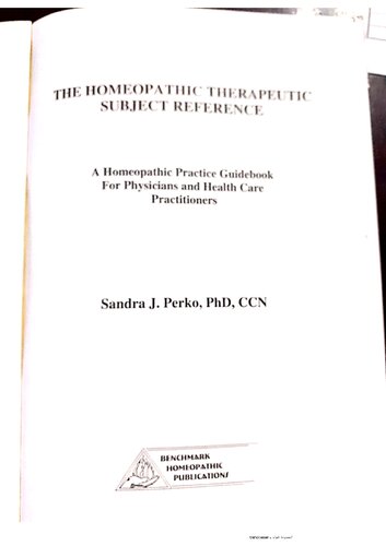 The Homeopathic Therapeutic Subject Reference 1st Edition Sandra Perko