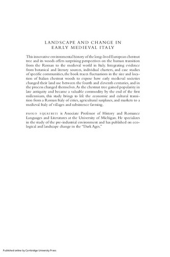 Landscape And Change In Early Medieval Italy Chestnuts Economy And Culture Paolo Squatriti