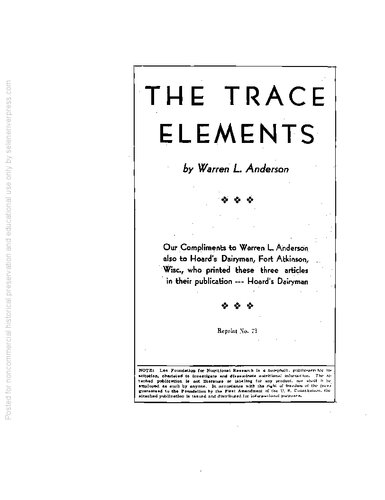 The Trace Elements Minerals By Warren L Anderson Warren L Anderson