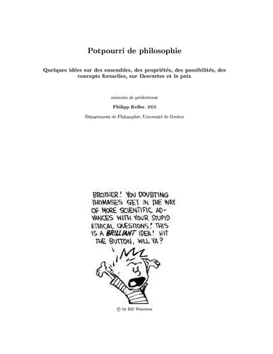 Poutpourri De Philosophie Quelques Ides Sur Des Ensembles Des Proprits Des Possibilits Des Concepts Formelles Sur Descartes Et La Paix First Philipp Keller