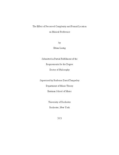 The Effect Of Perceived Complexity And Formal Location On Musical Preference Ethan Lustig