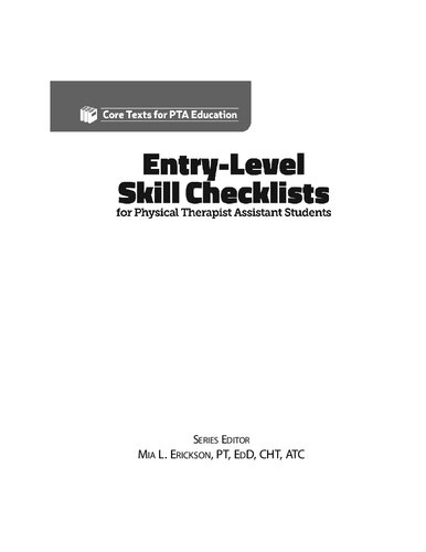Entry Level Skill Checklists For Physical Therapist Assistant Students 1st Edition Terry Larson