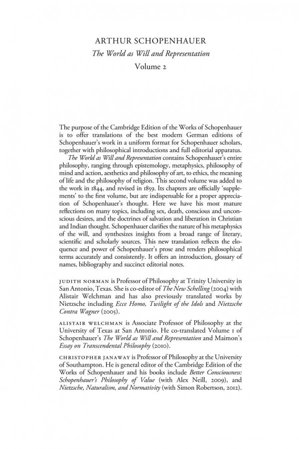 Schopenhauer The World As Will And Representation Volume 2 Arthur Schopenhauer