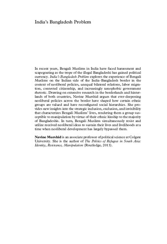 Indias Bangladesh Problem The Marginalization Of Bengali Muslims In Neoliberal Times Navine Murshid