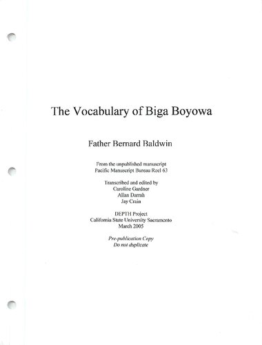 The Vocabulary Of Biga Boyowa Father Bernard Baldwin