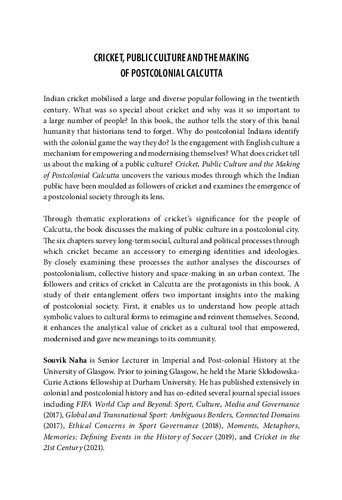 Cricket Public Culture And The Making Of Postcolonial Calcutta New Souvik Naha