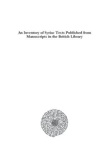 An Inventory Of Syriac Texts Published From Manuscripts In The British Library Sebastian P Brock