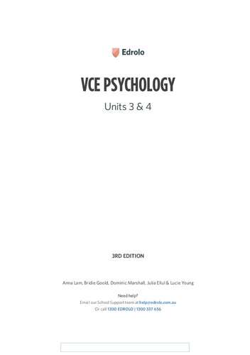Vce Psychology Units 3 4 Edrolo 3rd Edition 3rd Edition Edrolo