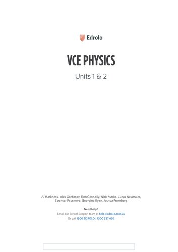 Edrolo Vce Physics Units 1 2 2020th Edition Al Harkness Alex Gorbatjov