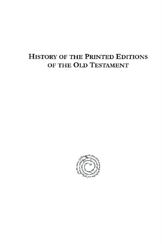 History Of The Printed Editions Of The Old Testament Bernhard Pick