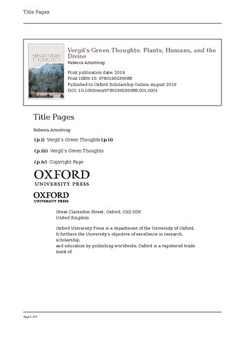 Vergils Green Thoughts Plants Humans And The Divine Online Rebecca Armstrong