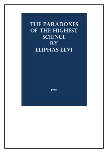 Paradoxes Of The Highest Science Eliphas Levi