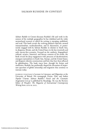 Salman Rushdie In Context Florian Stadtler Editor