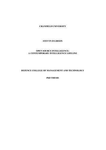 Open Source Intelligence Osint A Contemporary Intelligence Lifeline Stevyn D Gibson