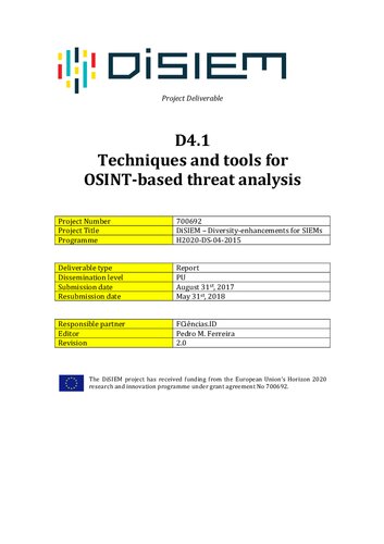 Techniques And Tools For Osintbased Threat Analysis Pedro Ferreira Ed