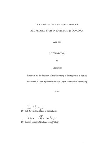 Dissertation Tone Patterns Of Kelantan Hokkien And Related Issues In Southern Min Tonology Alan Lee