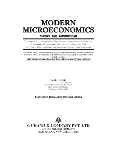 Modern Microeconomics Theory And Applications 18th Edition H L Ahuja