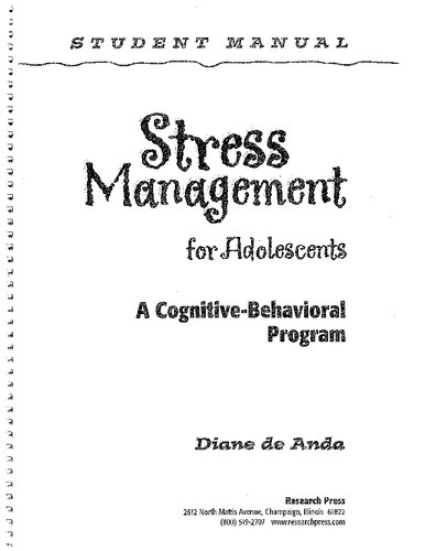 Stress Management For Adolescents Program Guide A Cognitivebehavioral Program Diane De Anda