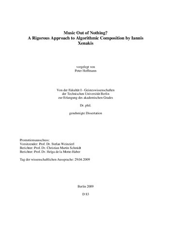 Music Out Of Nothing A Rigorous Approach To Algorithmic Composition By Iannis Xenakis 1st Edition Peter Hoffmann