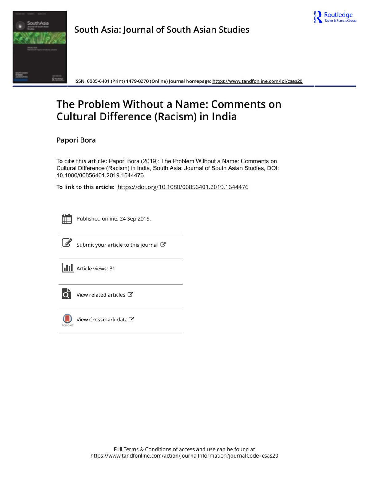 The Problem Without A Name Comments On Cultural Difference Racism In India Bora Papori