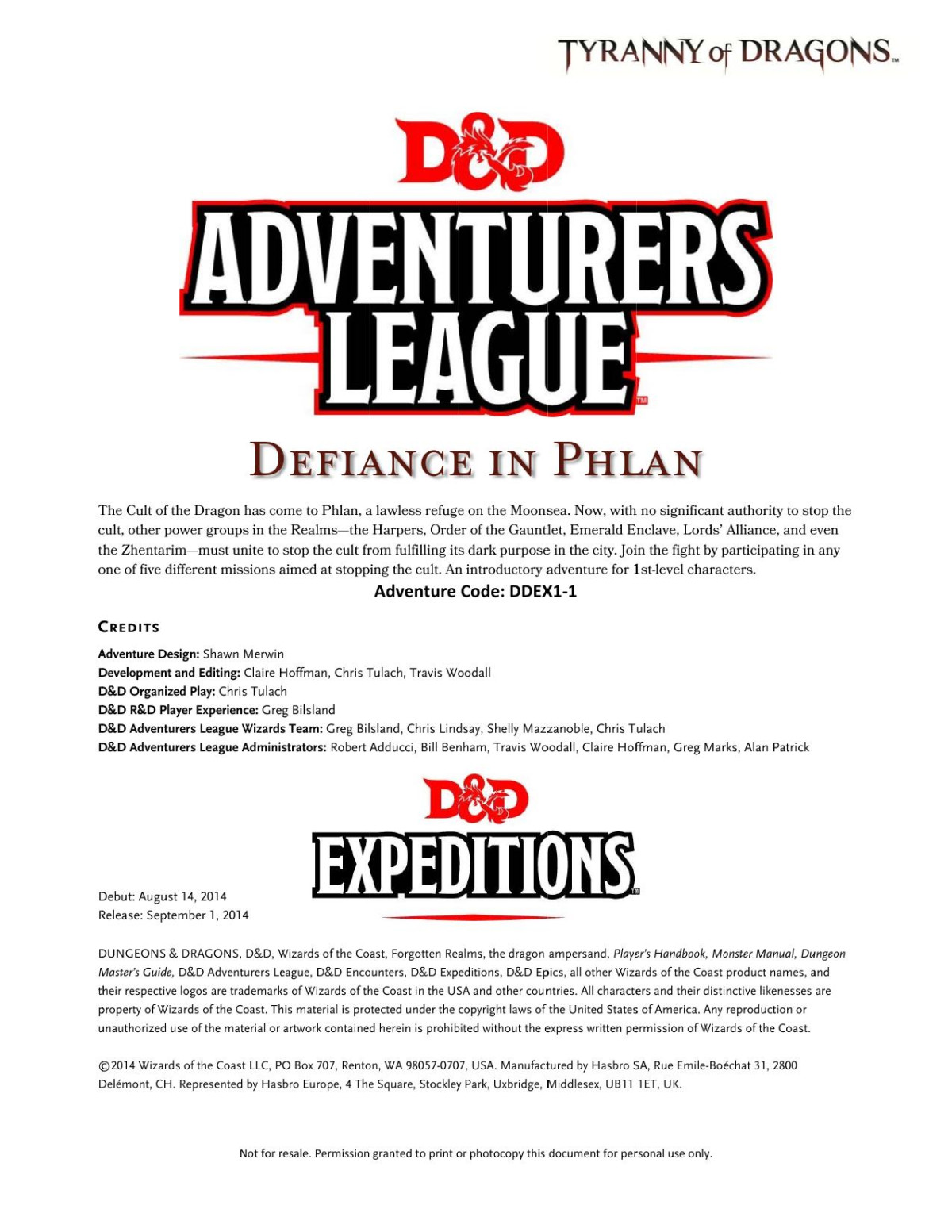 Dd Adventure League Expeditions Tyranny Of The Dragons Defiance In Phlan Shawn Merwin