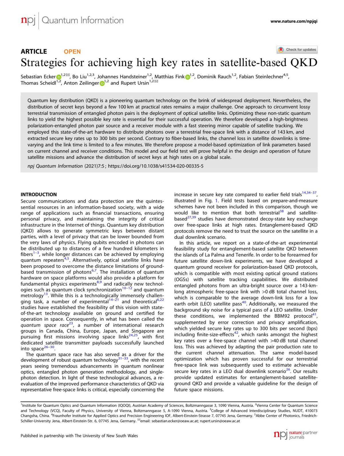 Strategies For Achieving High Key Rates In Satellitebased Qkd Sebastian Ecker Bo Liu Johannes Handsteiner Matthias Fink Dominik Rauch Fabian Steinlechner Thomas Scheidl Anton Zeilinger Rupert Ursin