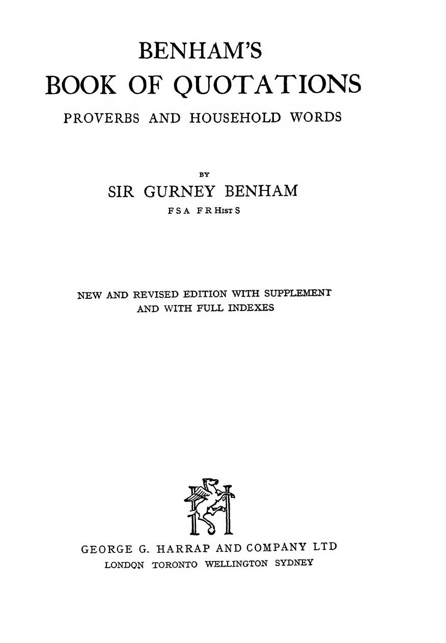 Benhams Book Of Quotations Sir Gurney Benham