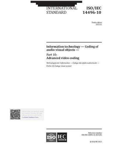 Isoiec 14496102022 Information Technology Coding Of Audiovisual Objects Part 10 Advanced Video Coding 10th Edition Isoiec Jtc 1sc 29 Coding Of Audio