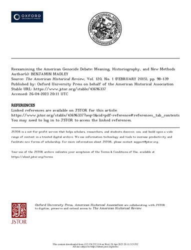 Reexamining The American Genocide Debate Meaning Historiography And New Methods Benjamin Madley