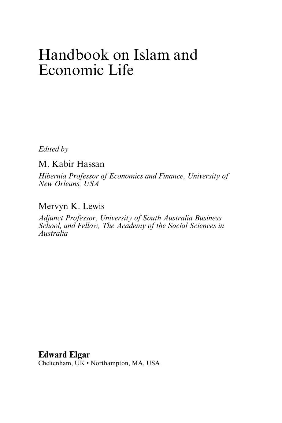 Handbook On Islam And Economic Life Kabir Hassan Mervyn Lewis
