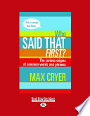 Who Said That First Max Cryer