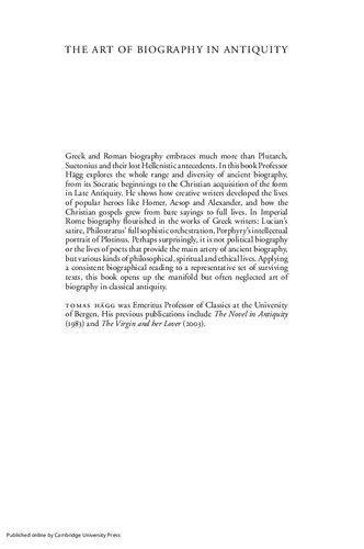 The Art Of Biography In Antiquity Tomas Hgg