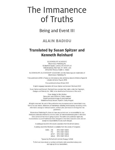 The Immanence Of Truths Being And Event Iii Alain Badiou