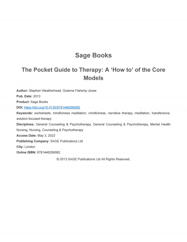 The Pocket Guide To Therapy 1st Edition Stephen Weatherhead Graeme Flahertyjones