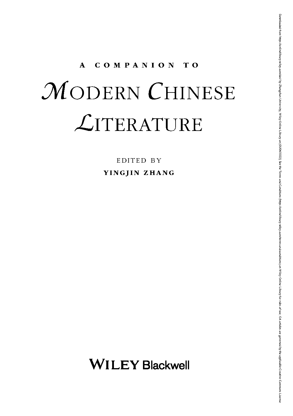 A Companion To Modern Chinese Literature Yingjin Zhang Ed