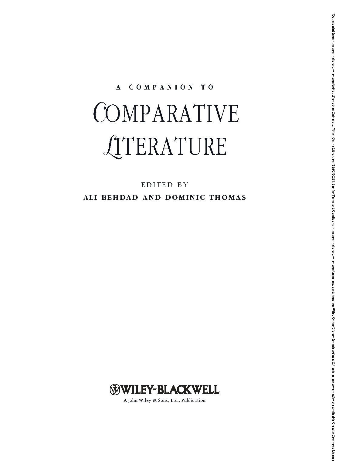 A Companion To Comparative Literature Ali Behdad Dominic Thomas