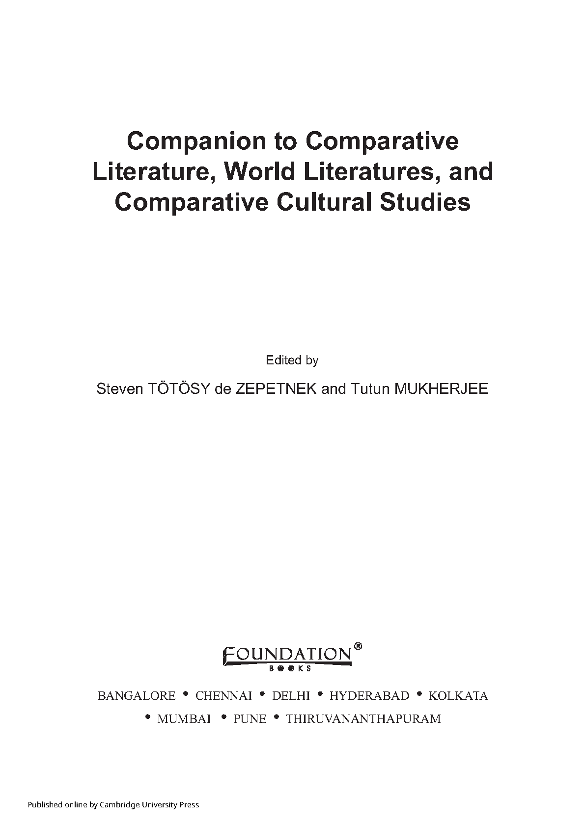 Companion To Comparative Literature World Literatures And Comparative Cultural Studies 1st Edition Steven Ttsy De Zepetnek