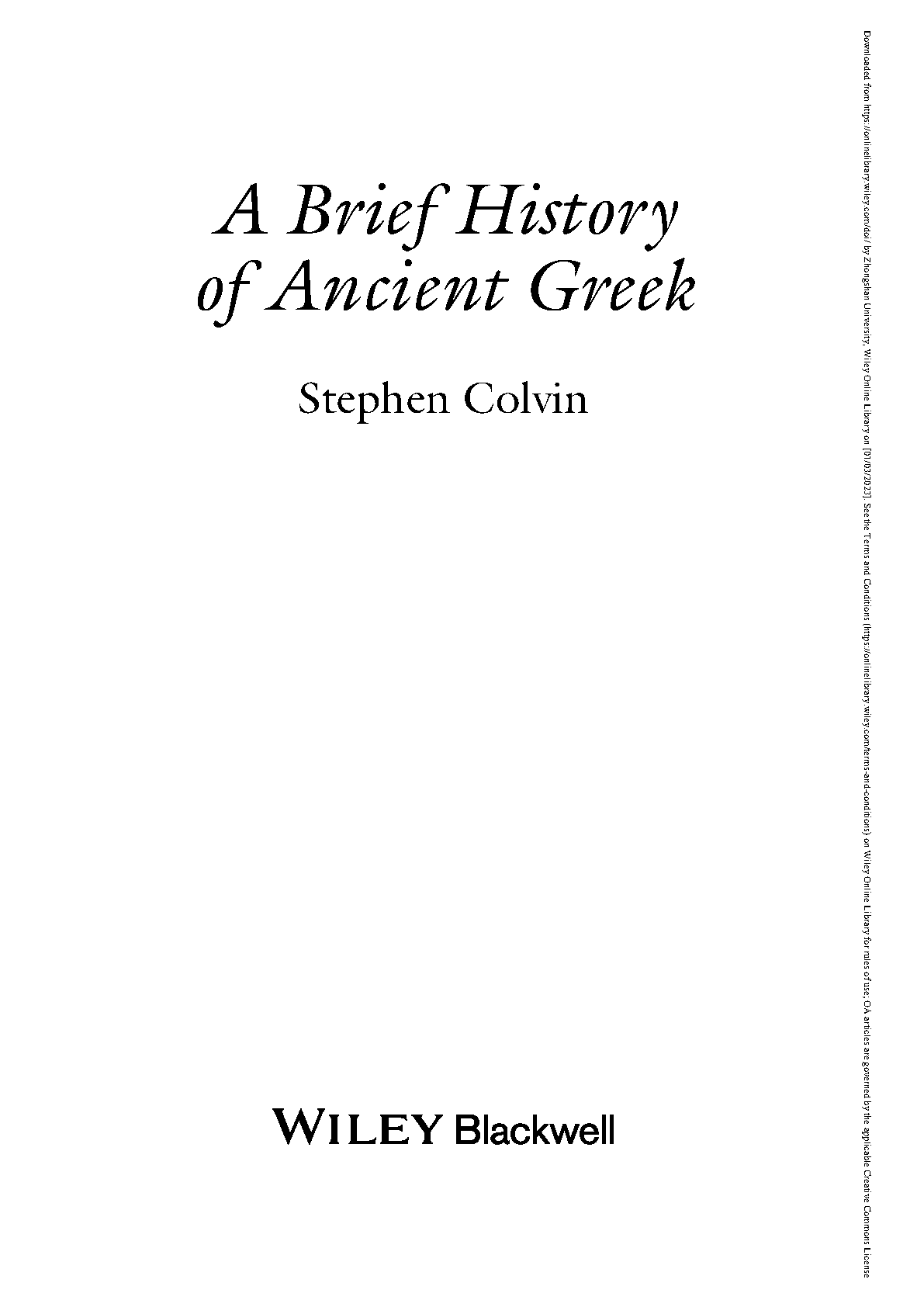 A Brief History Of Ancient Greek Stephen Colvin