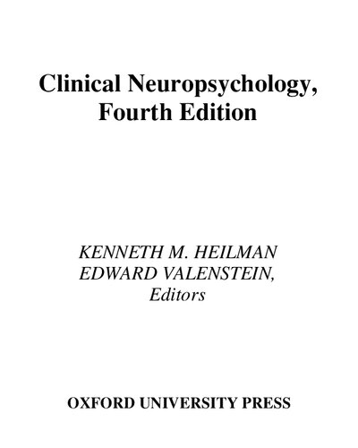 Clinical Neuropsychology 4th Edition Kenneth M Heilman Edward Valenstein